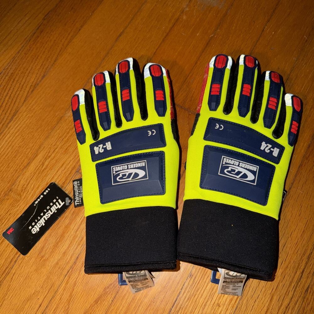 RINGERS GLOVES R-24 249 Heavy Duty HYDROGRIP Work Gloves Size M NWT Neon Safety